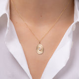 14K Gold Pleated Oval with Baguette Diamond Necklace SAMPLE SALE Zoe Lev Jewelry