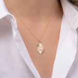 14K Gold Pleated Oval with Baguette Diamond Necklace SAMPLE SALE Zoe Lev Jewelry