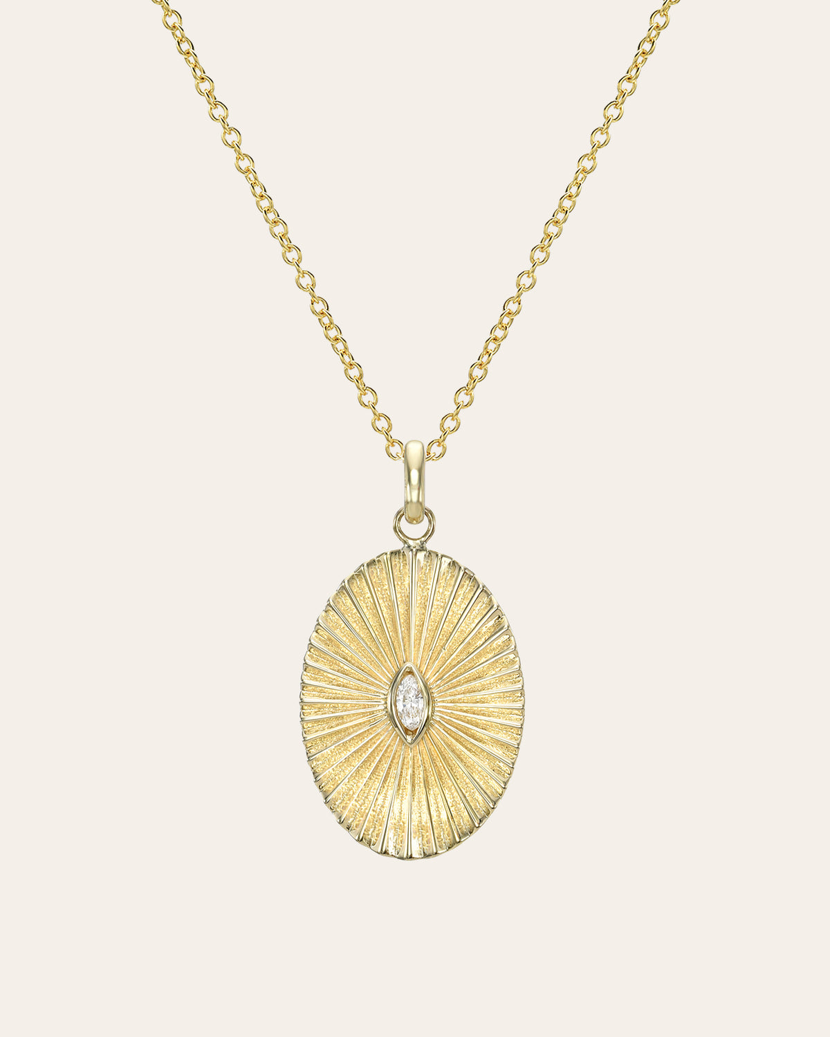 14K Gold Pleated Oval with Marquise Diamond Necklace