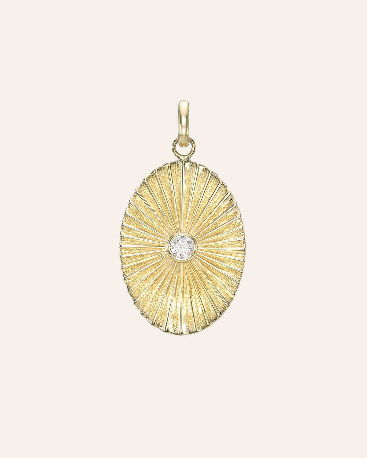 14K Gold Pleated Oval with Round Diamond Pendant