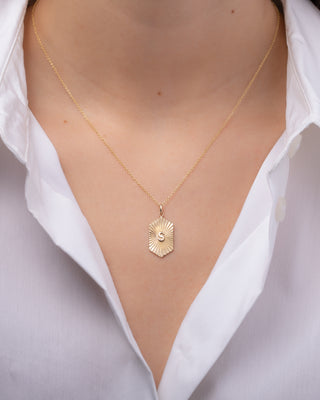 14K Gold Pleated Shield with Initial Pendant