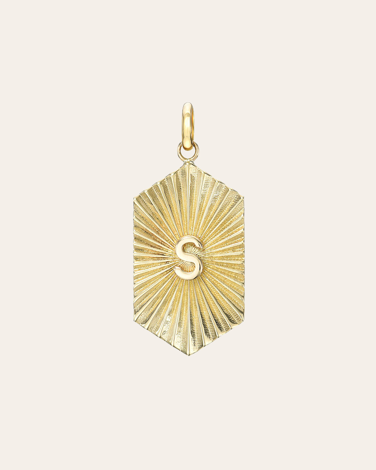 14K Gold Pleated Shield with Initial Pendant