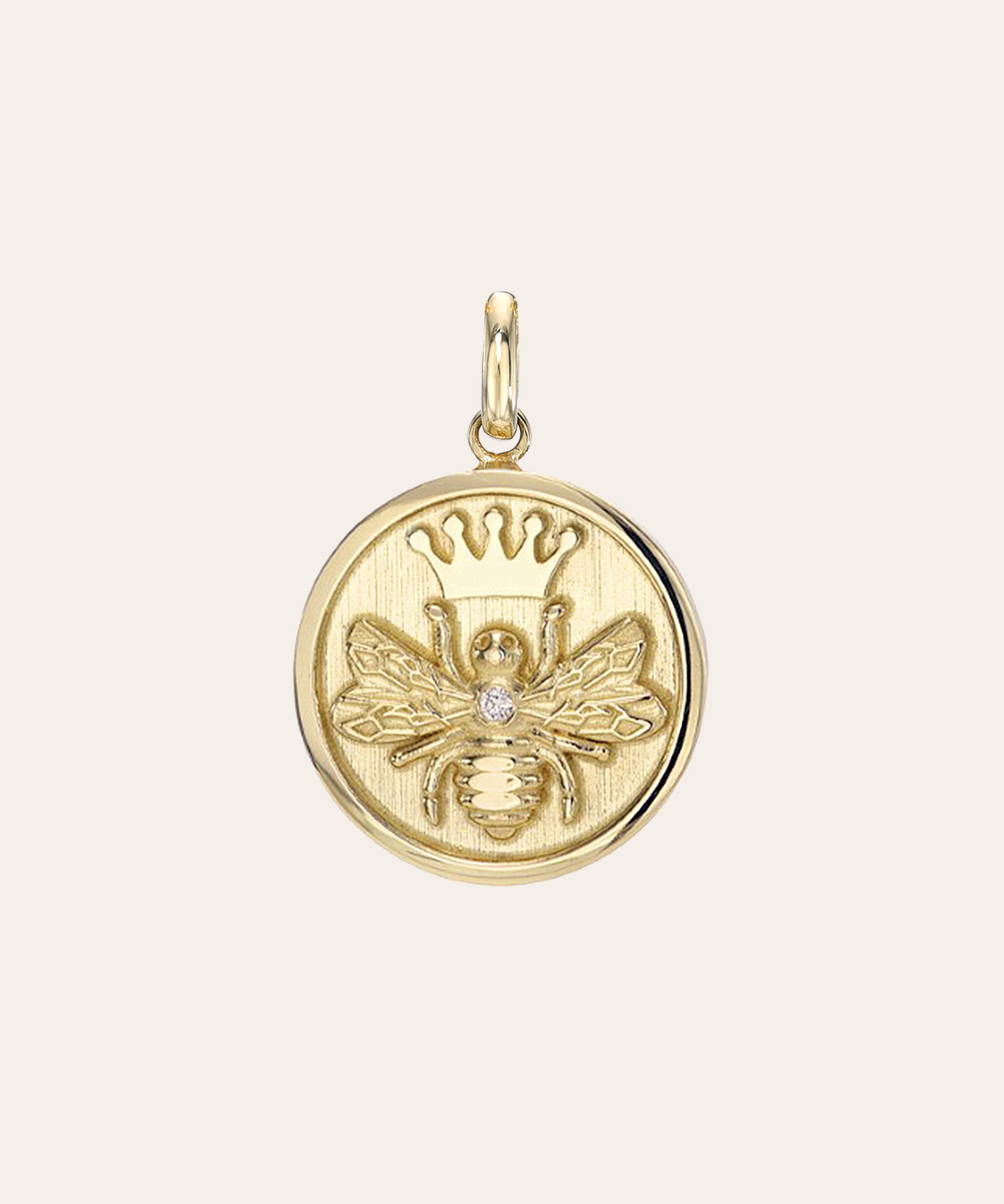14k Gold Diamond Queen Bee Medallion Pendant Zoe Lev Jewelry