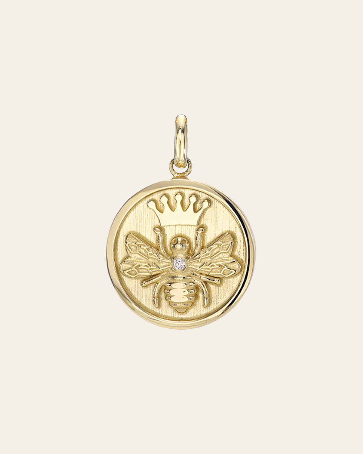 14k Gold Diamond Queen Bee Medallion Pendant