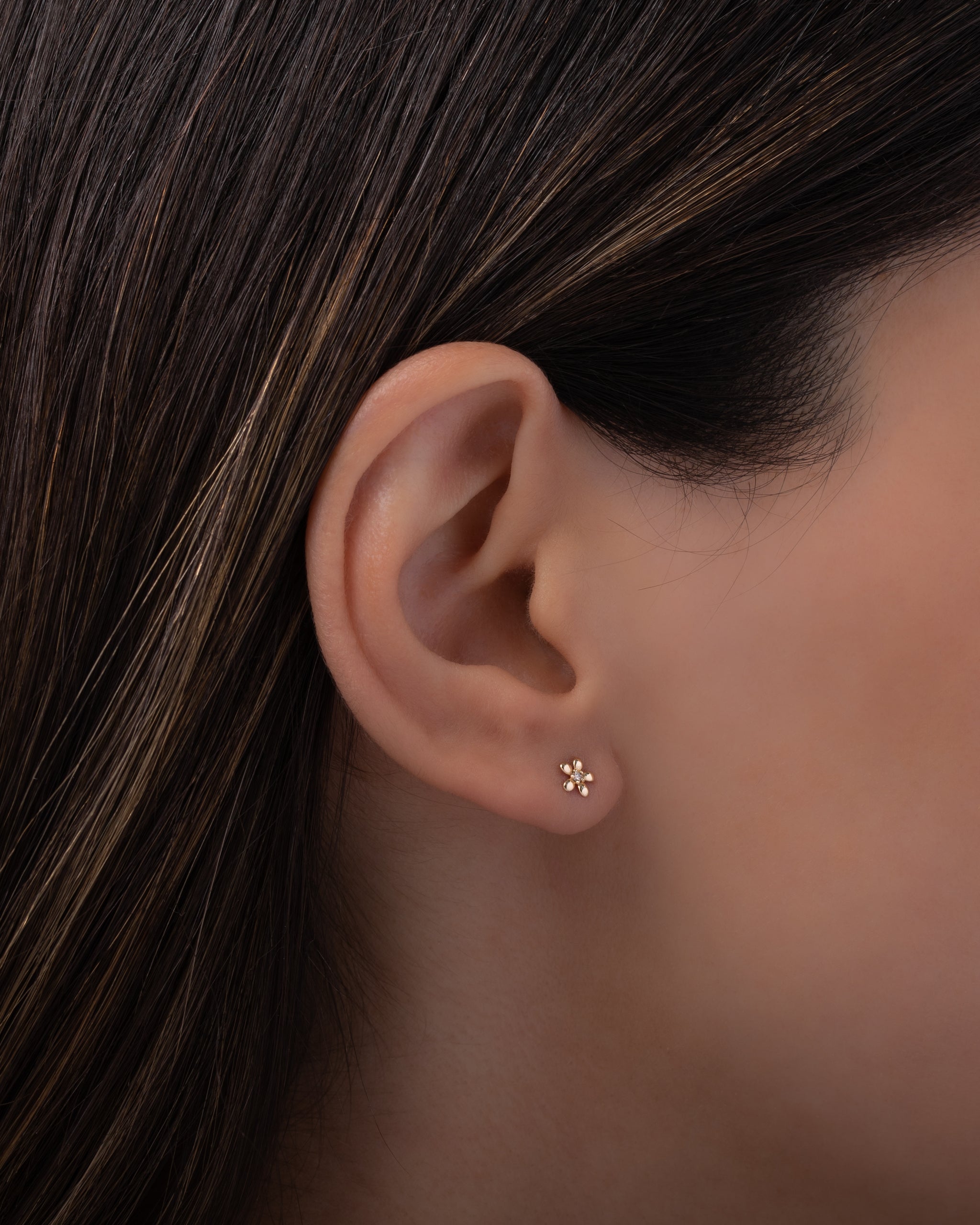 14K Gold Mini Diamond Flower Stud Earrings