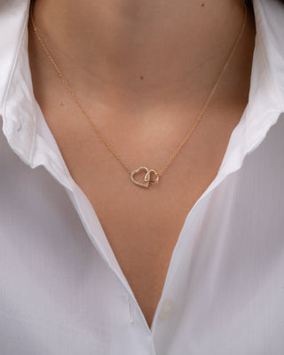 14K Gold Diamond Open Hearts Necklace