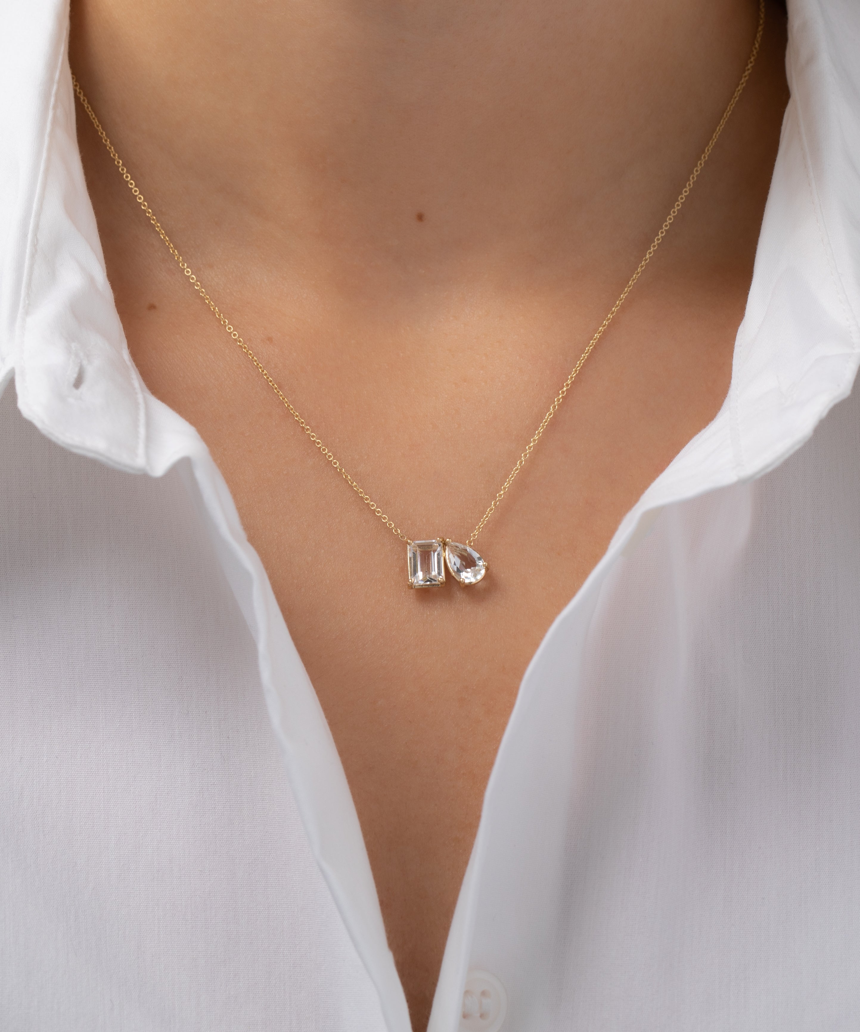 White Topaz Toi et Moi Necklace SAMPLE SALE Zoe Lev Jewelry