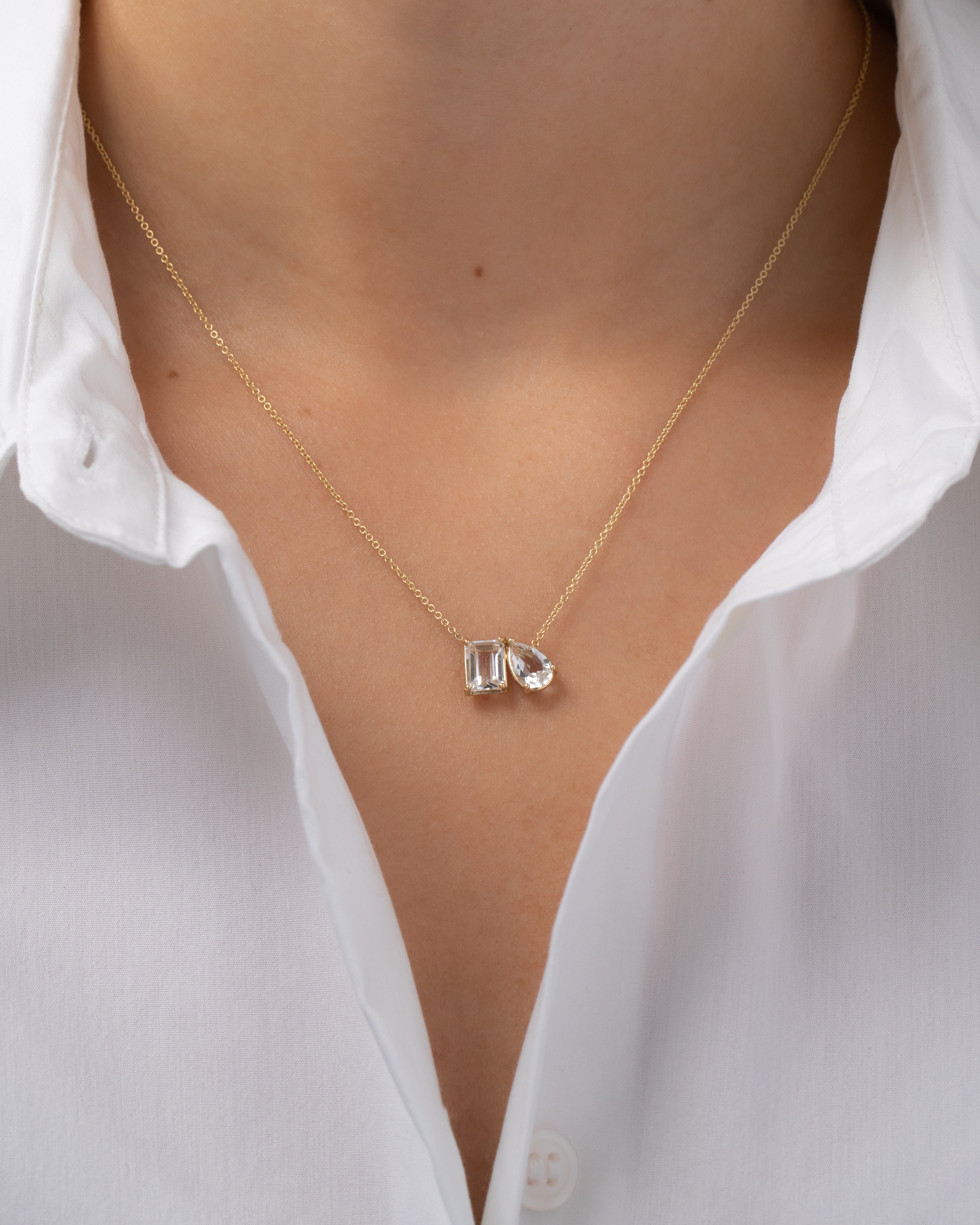 White Topaz Toi et Moi Necklace SAMPLE SALE Zoe Lev Jewelry