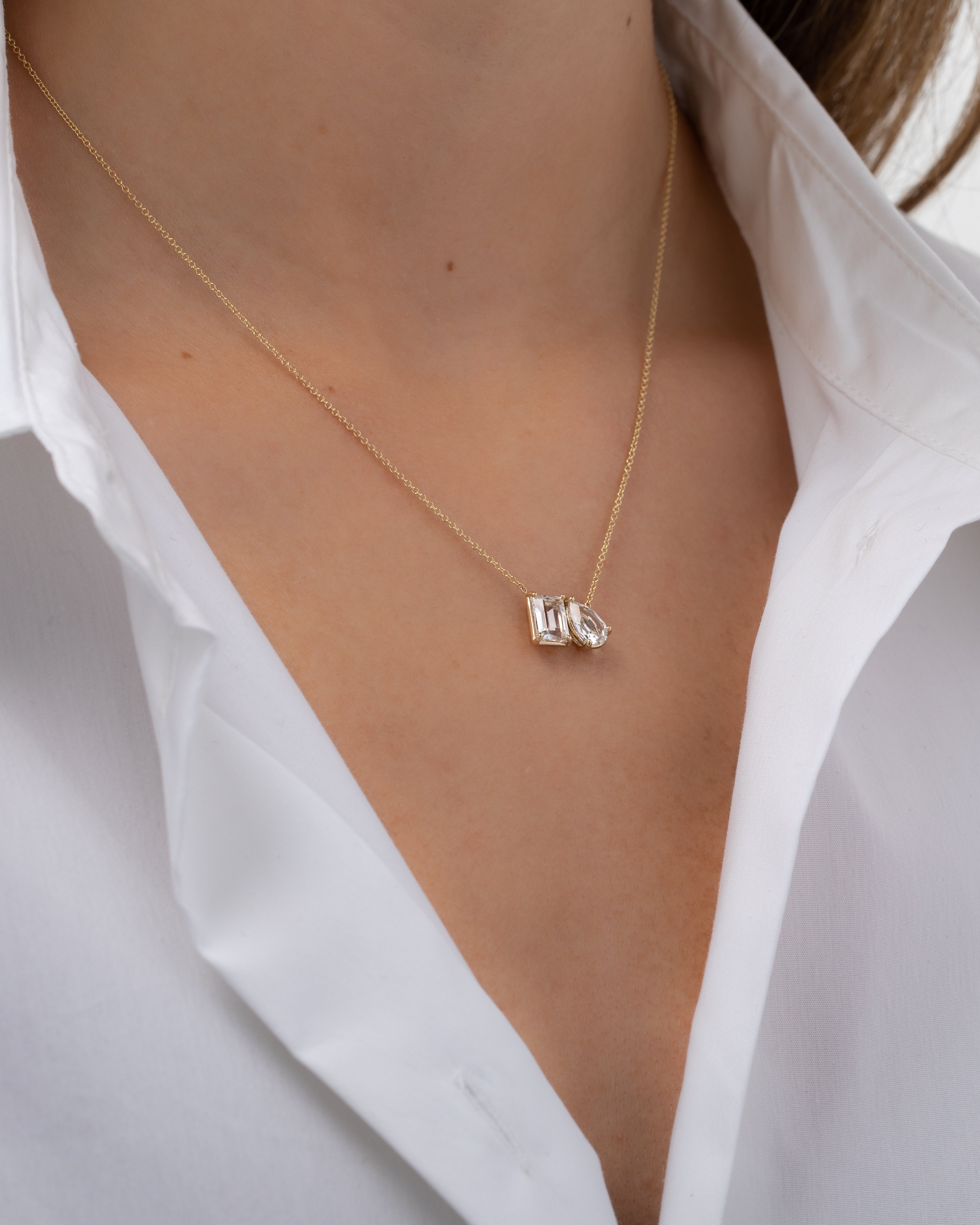 White Topaz Toi et Moi Necklace SAMPLE SALE Zoe Lev Jewelry