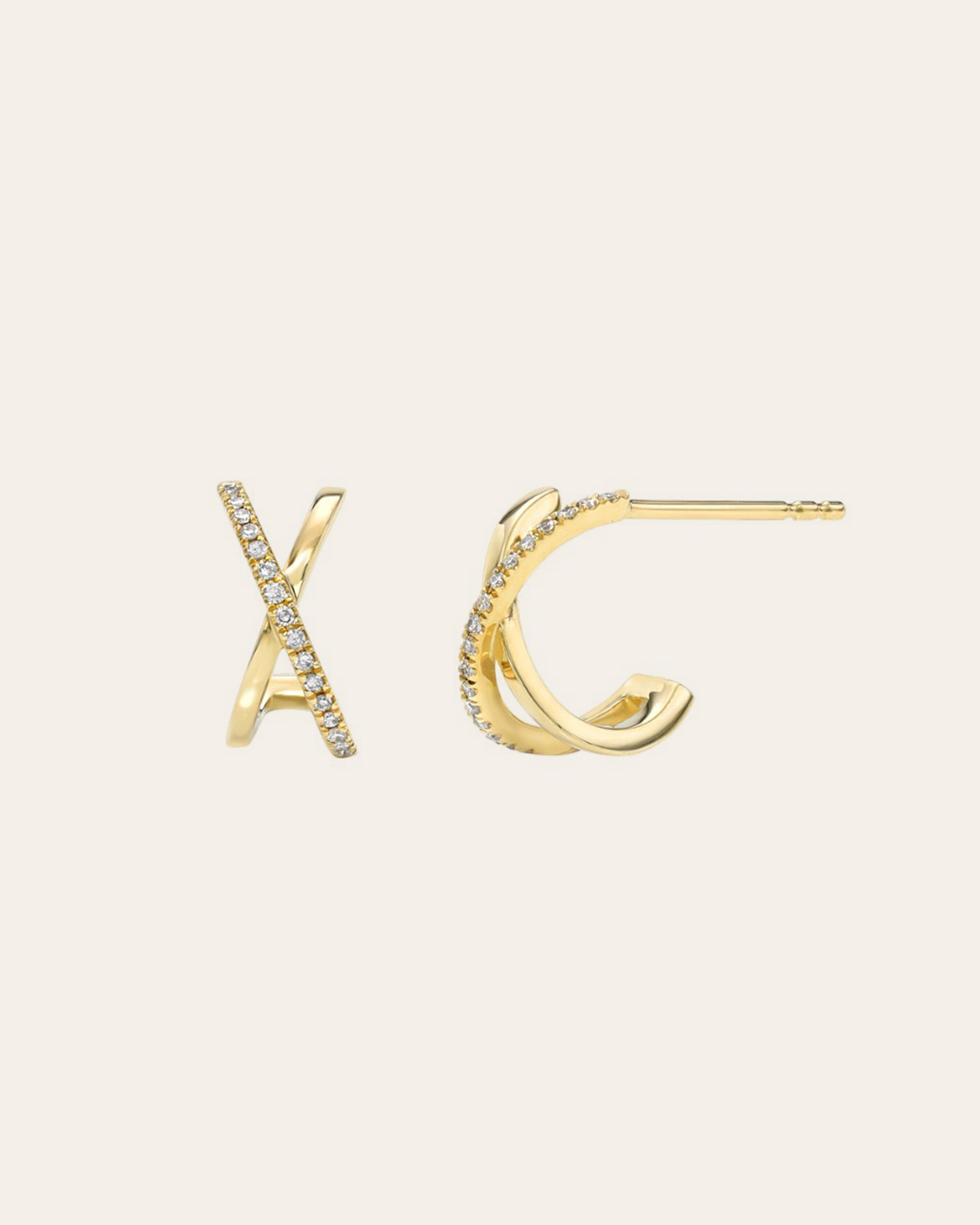 14K Gold and Diamond X Stud Earrings Zoe Lev Jewelry