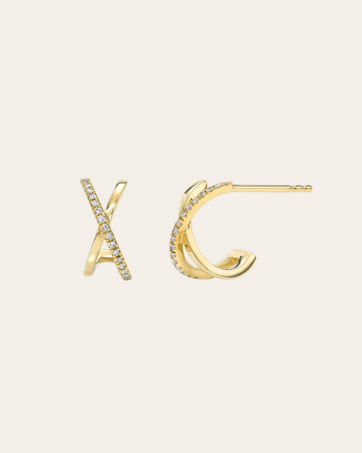 14K Gold and Diamond X Stud Earrings