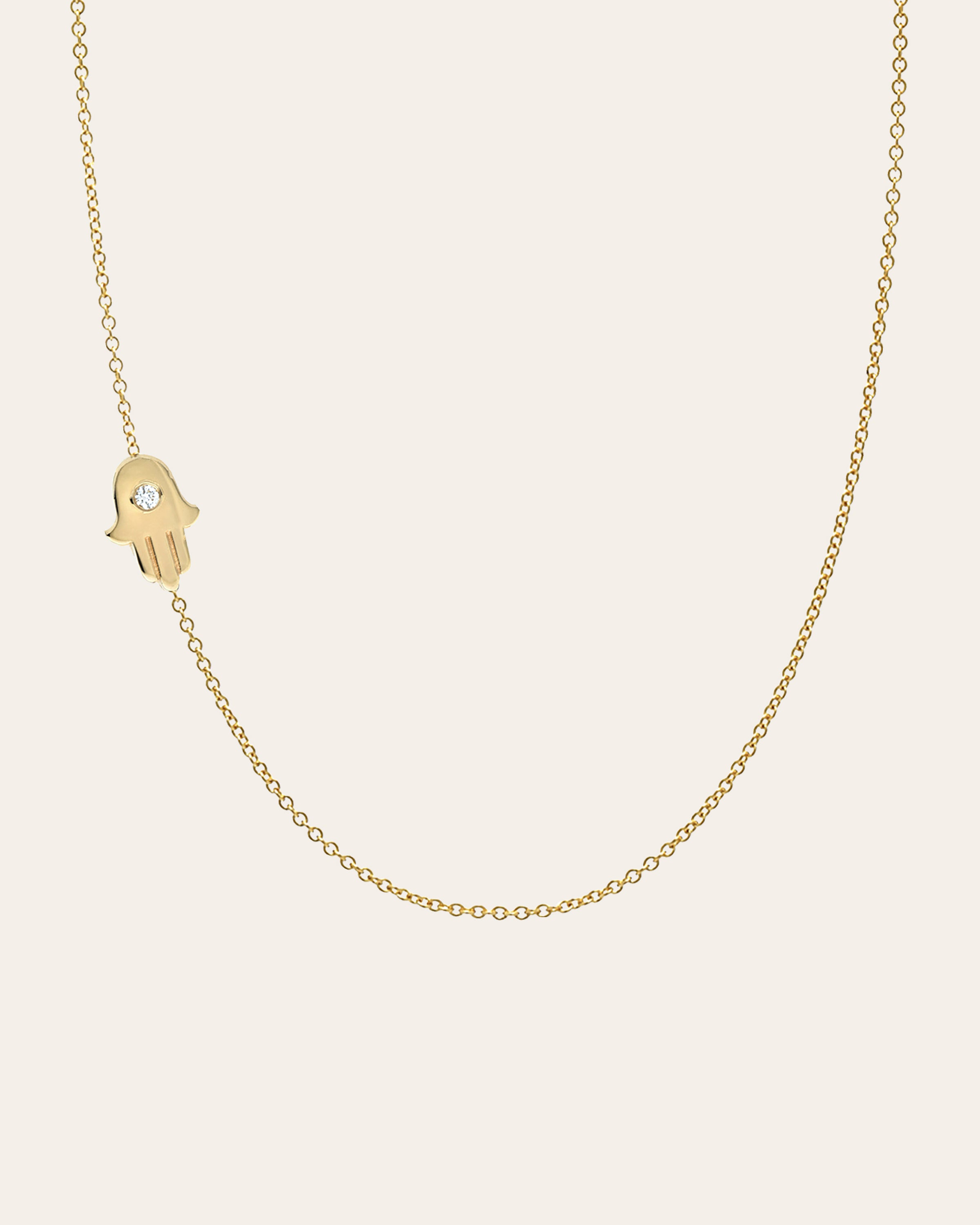 14k Gold Asymmetrical Hamsa with Diamond Necklace Zoe Lev Jewelry