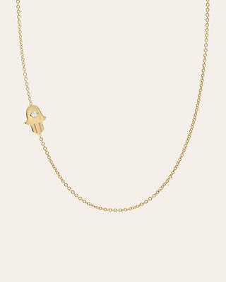 14k Gold Asymmetrical Hamsa with Diamond Necklace