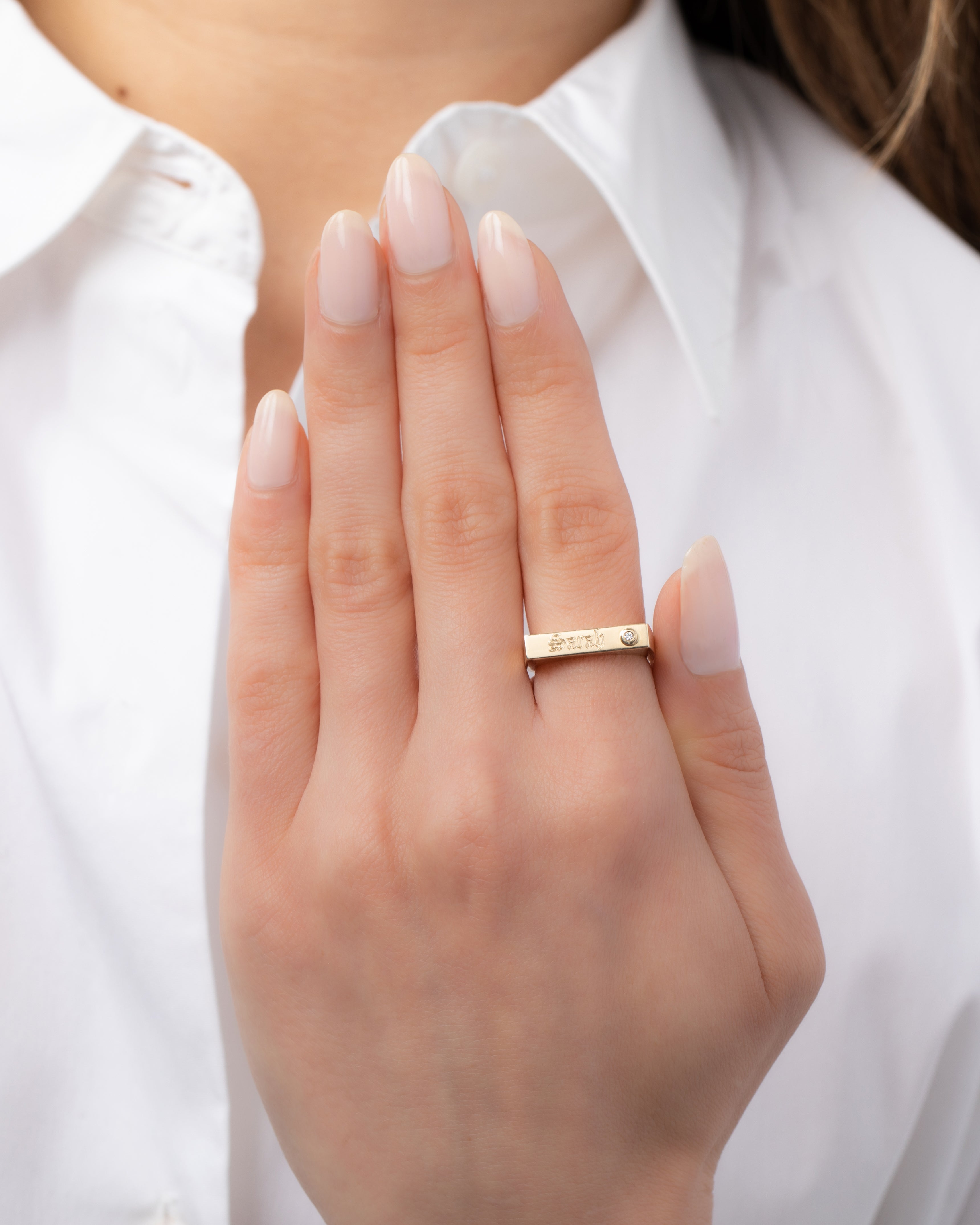 14K Gold Bar Gothic Signet Ring - Sarah SAMPLE SALE Zoe Lev Jewelry