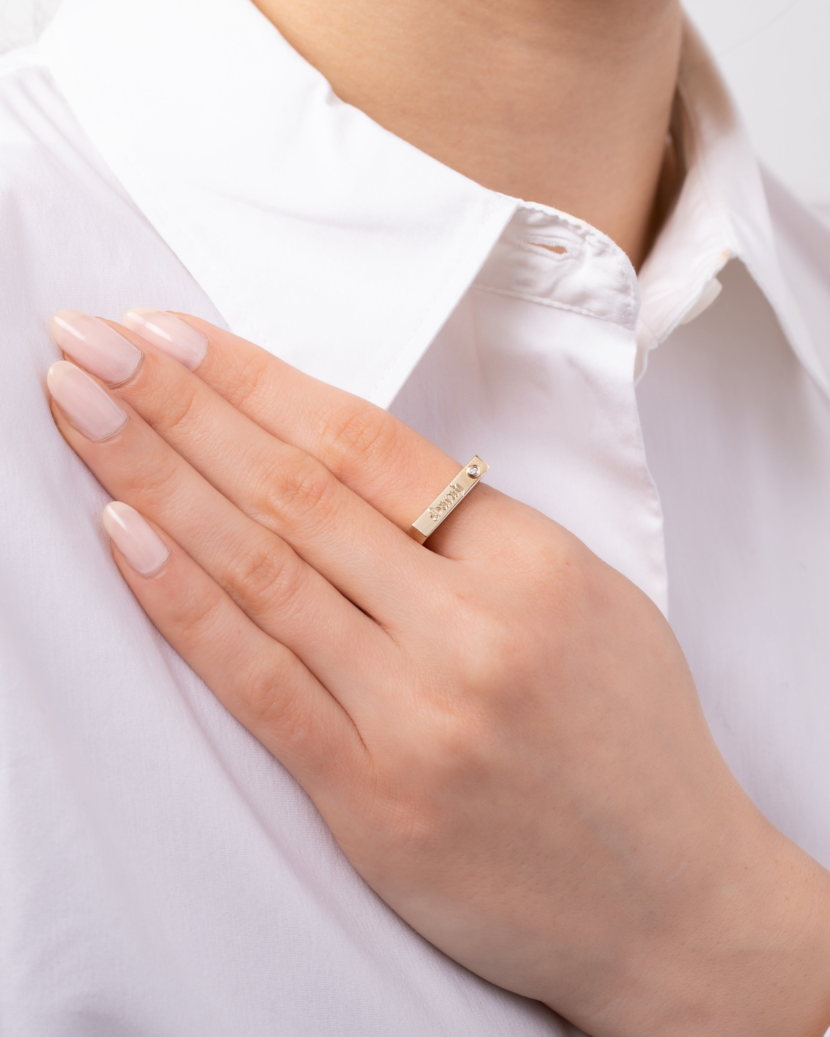 14K Gold Bar Gothic Signet Ring - Sarah SAMPLE SALE Zoe Lev Jewelry