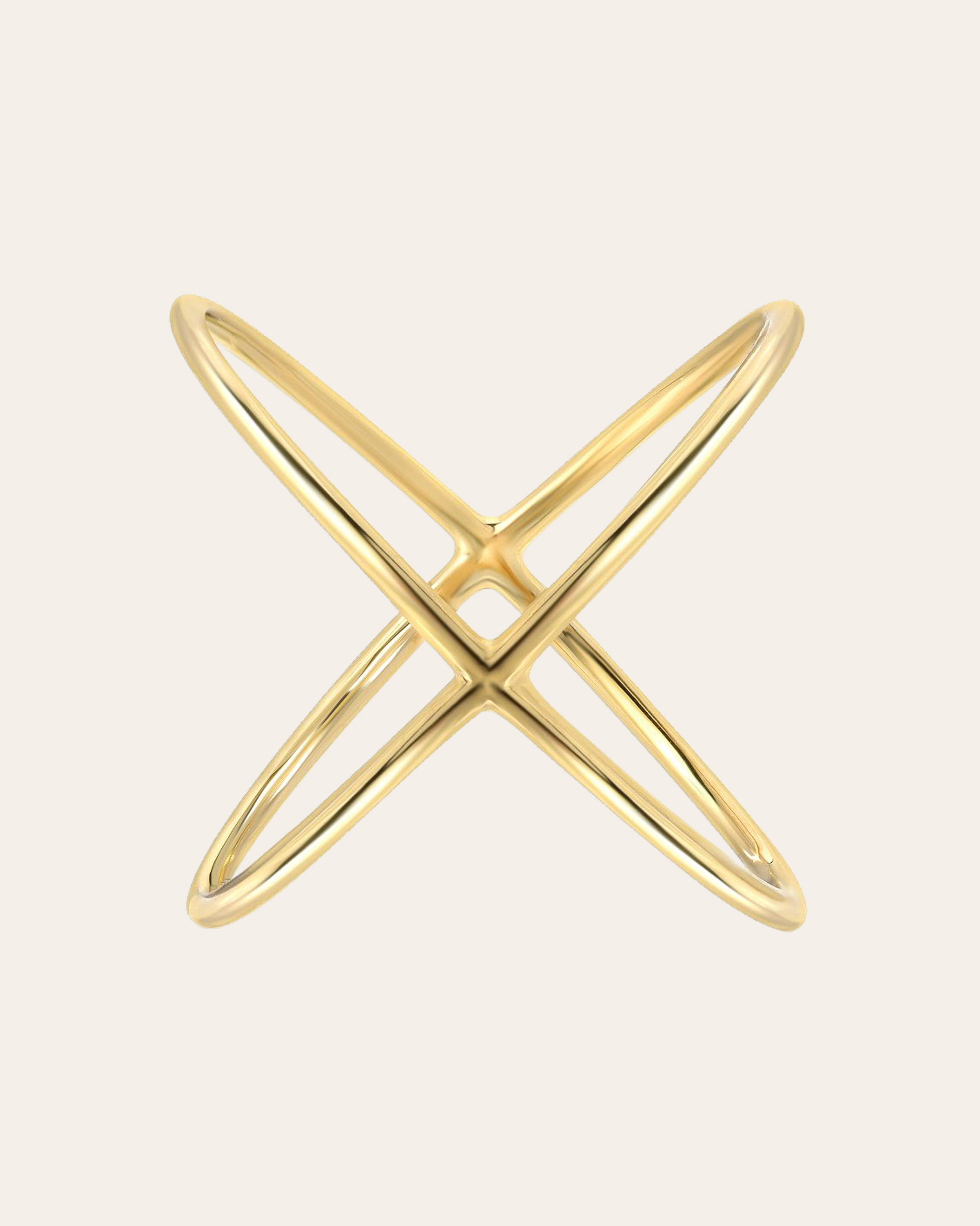 14k Gold Large X Ring Zoe Lev Jewelry