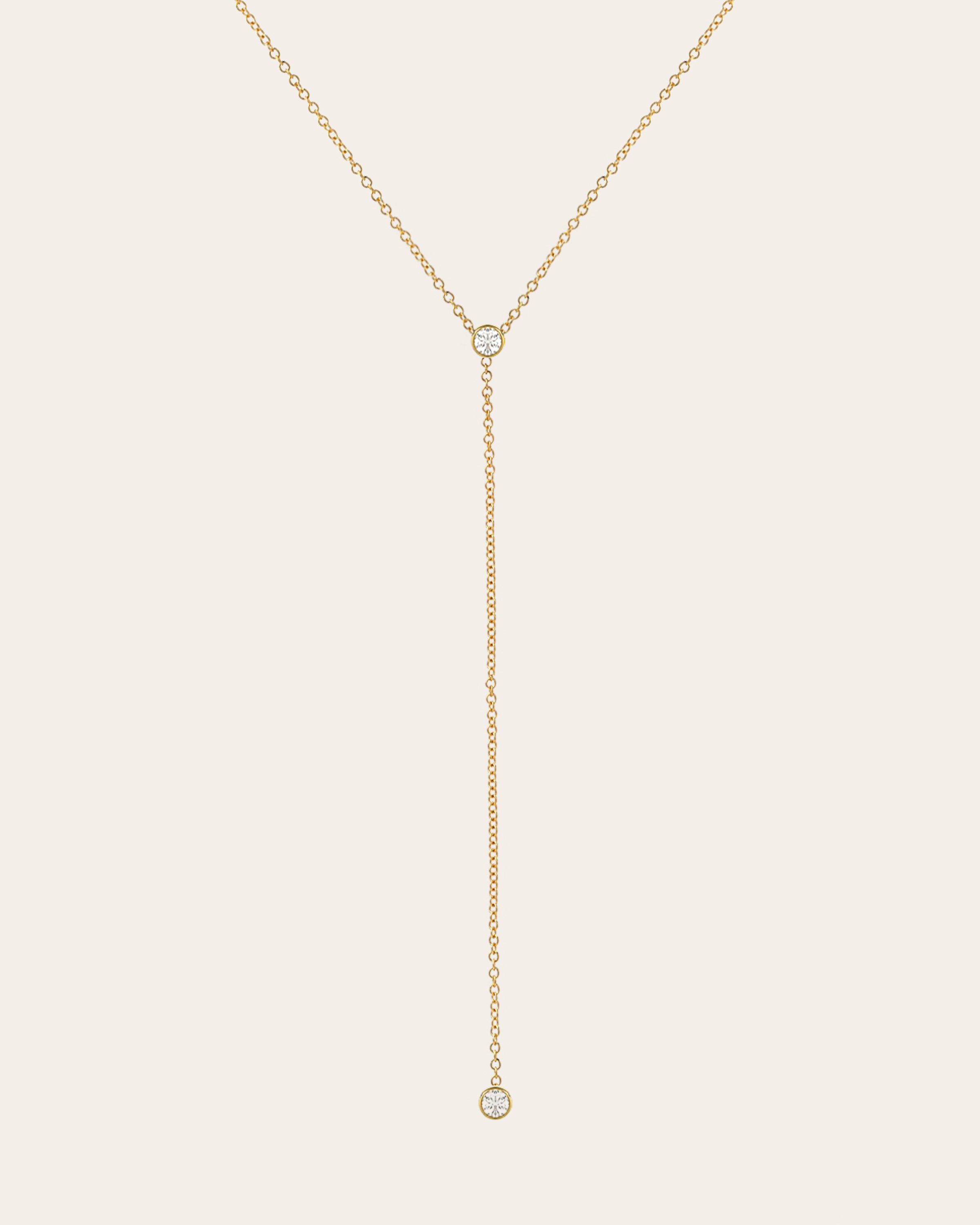 14k Gold Bezel Diamond Lariat Necklace Zoe Lev Jewelry