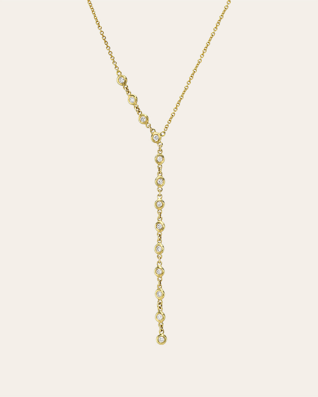14k Gold Bezel Diamond Segment Lariat Necklace SAMPLE SALE Zoe Lev Jewelry