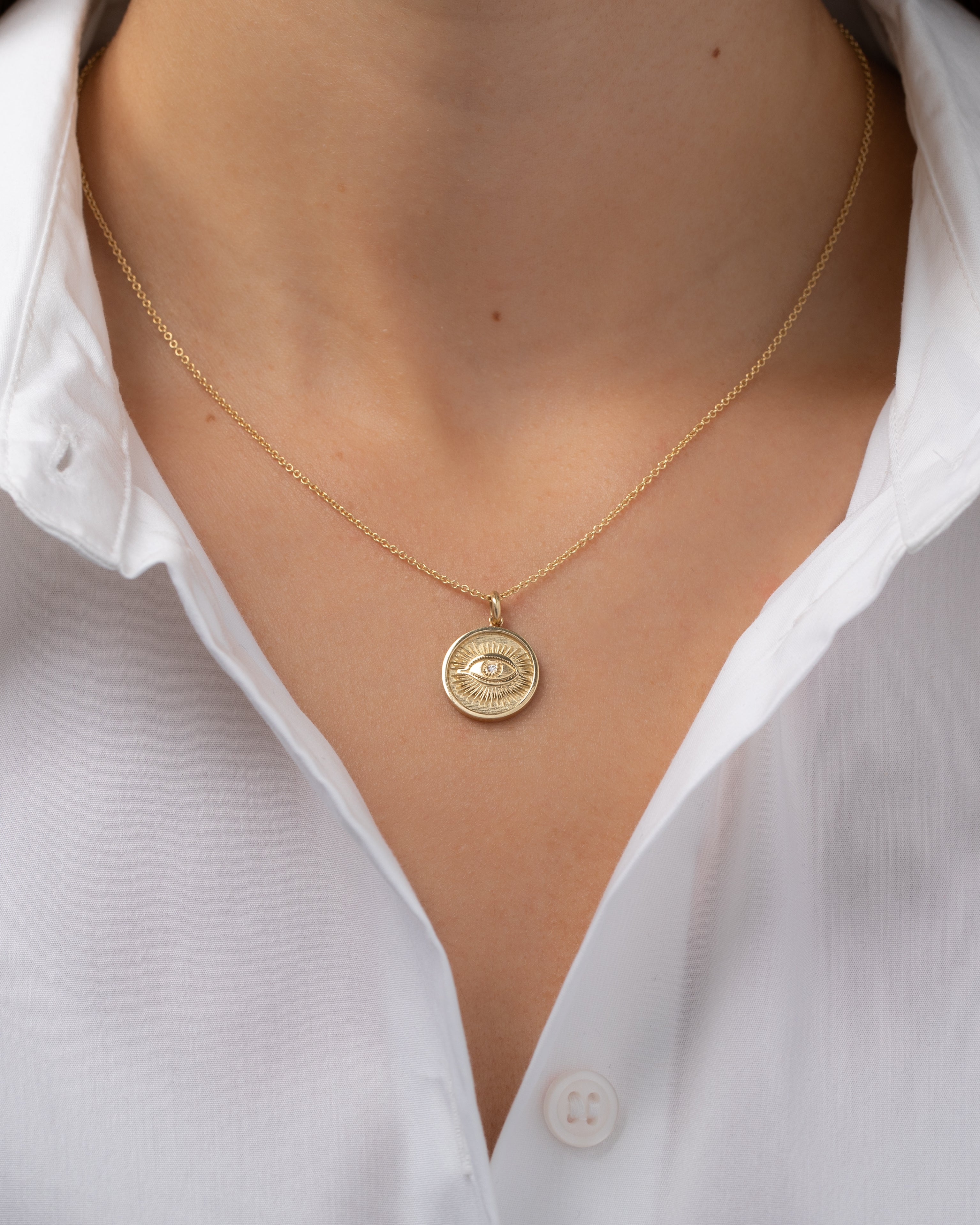 14k Gold Diamond Eye Medallion Necklace Zoe Lev Jewelry