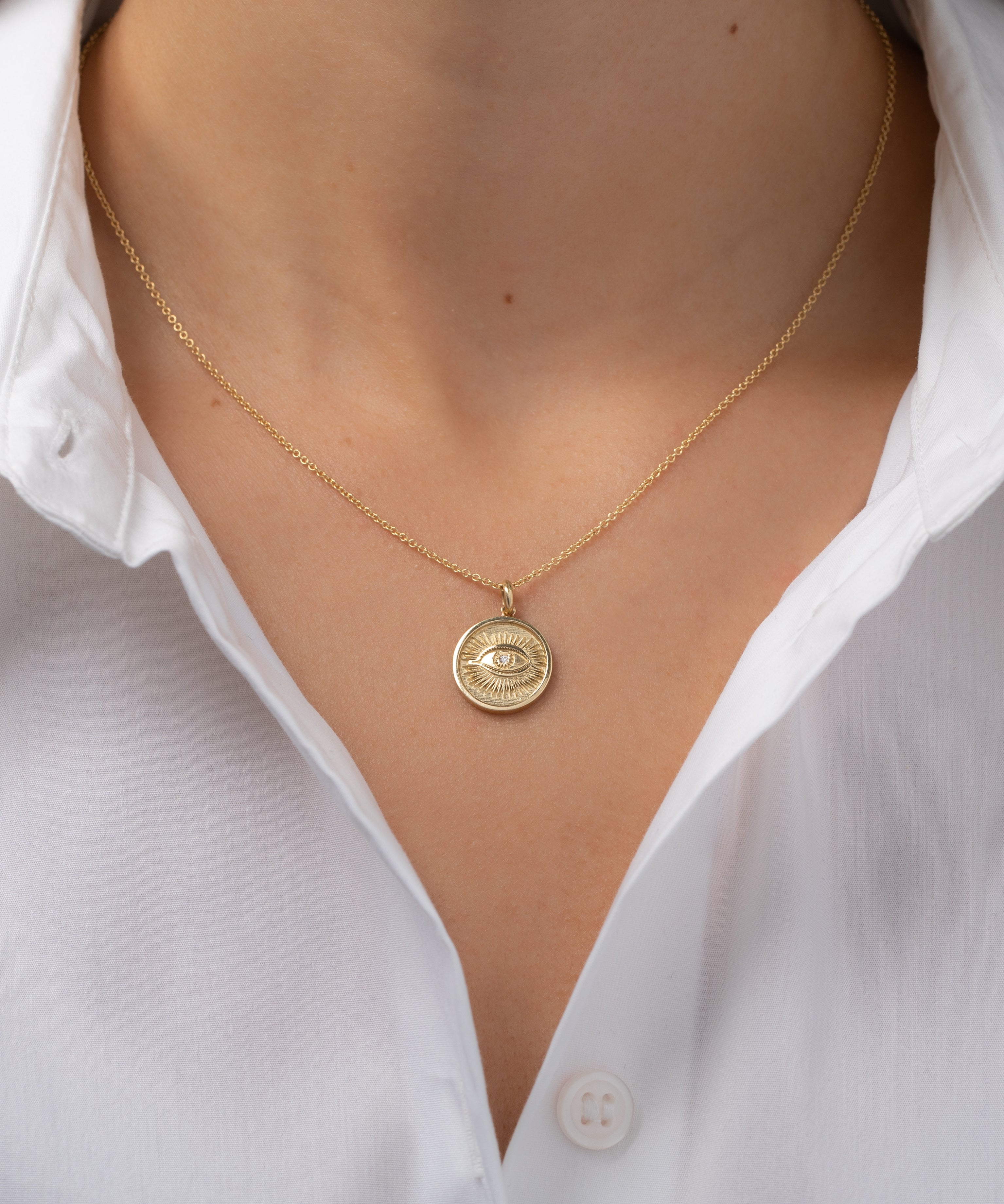 14k Gold Diamond Eye Medallion Pendant Zoe Lev Jewelry