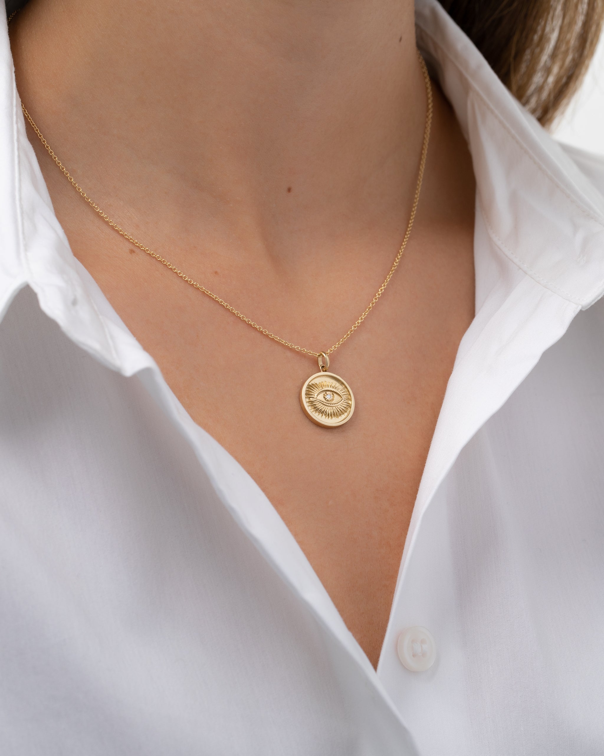 14k Gold Diamond Eye Medallion Necklace - Zoe Lev Jewelry
