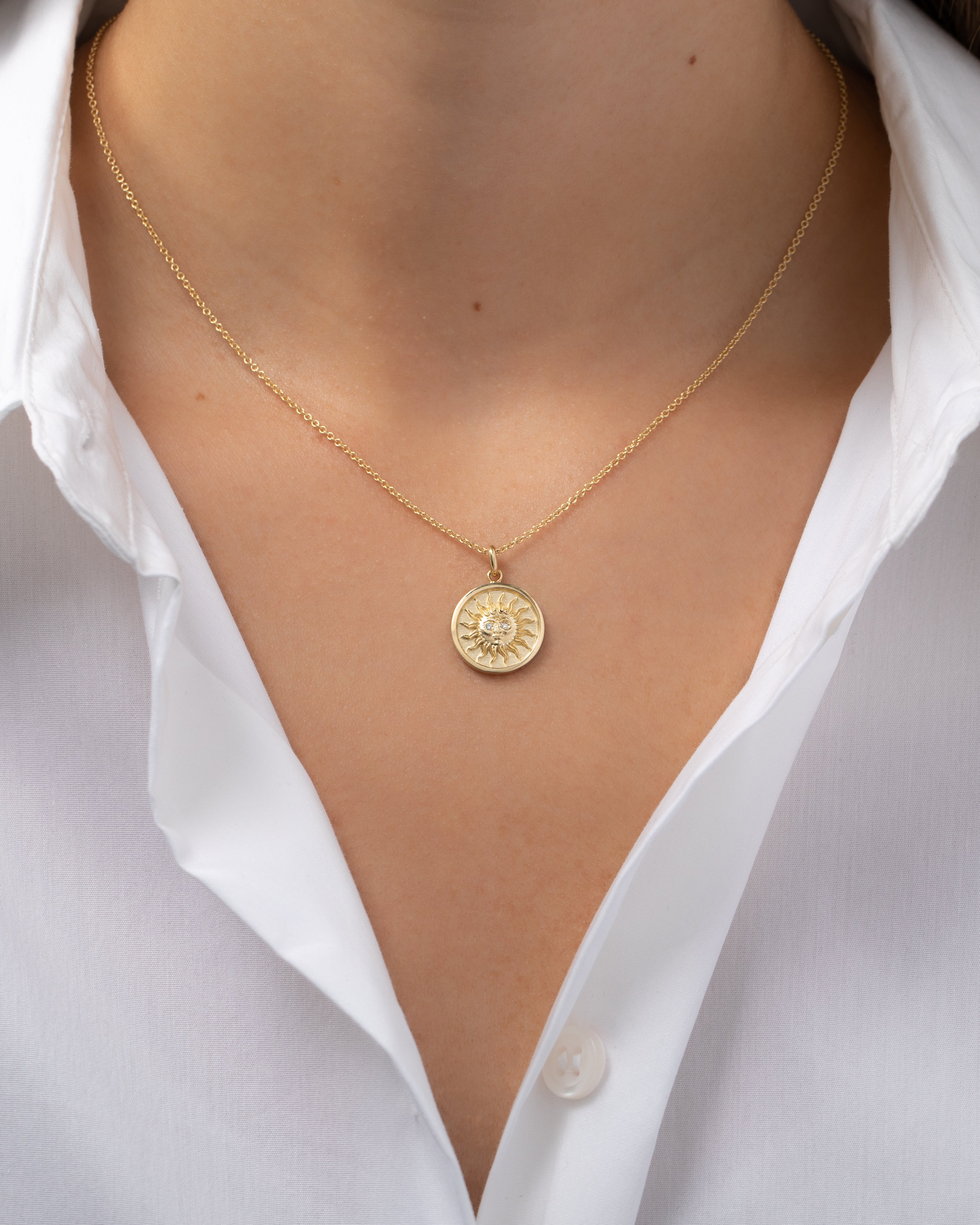 14k Gold Diamond Sun Medallion Necklace Zoe Lev Jewelry