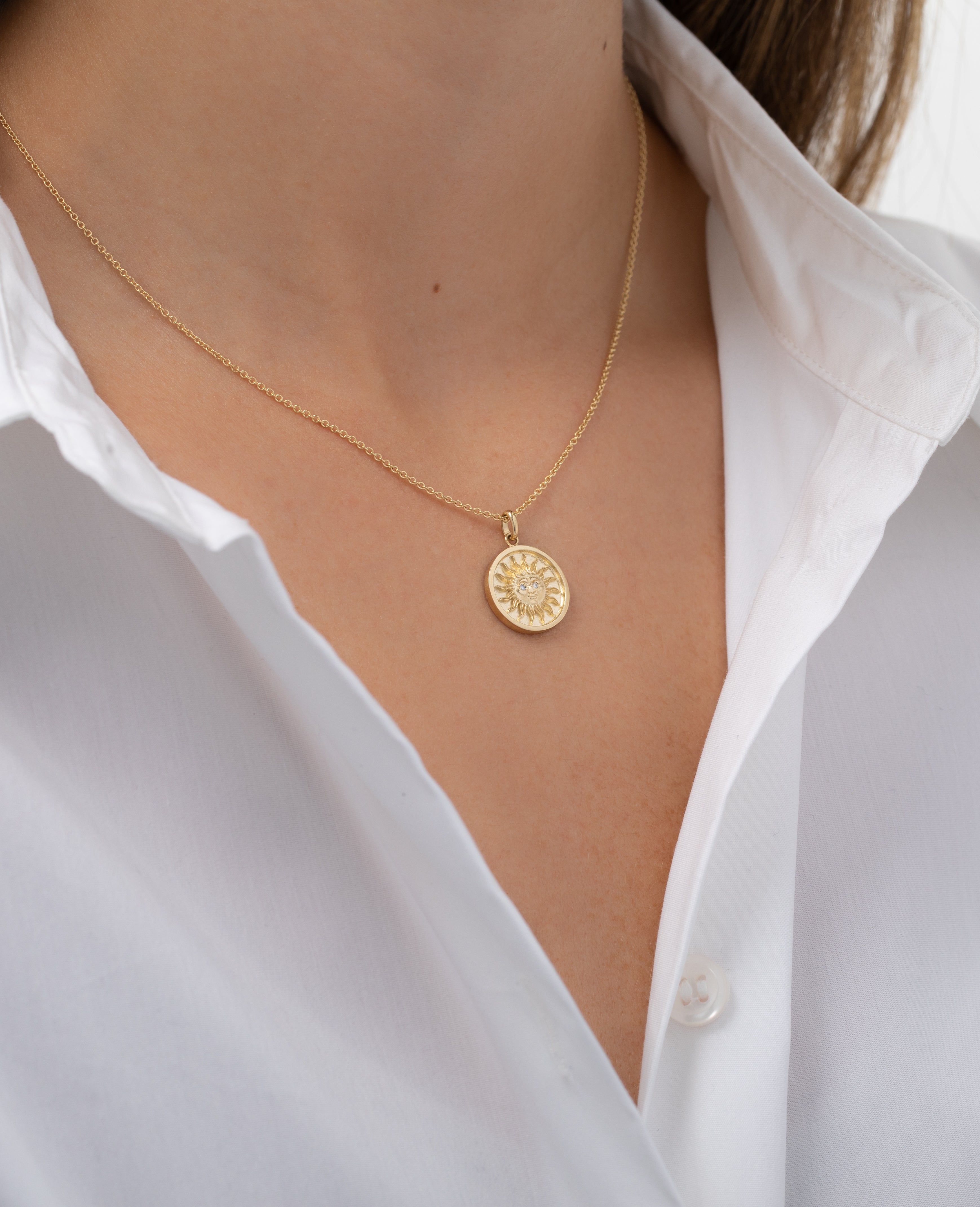 14k Gold Diamond Sun Medallion Necklace Zoe Lev Jewelry