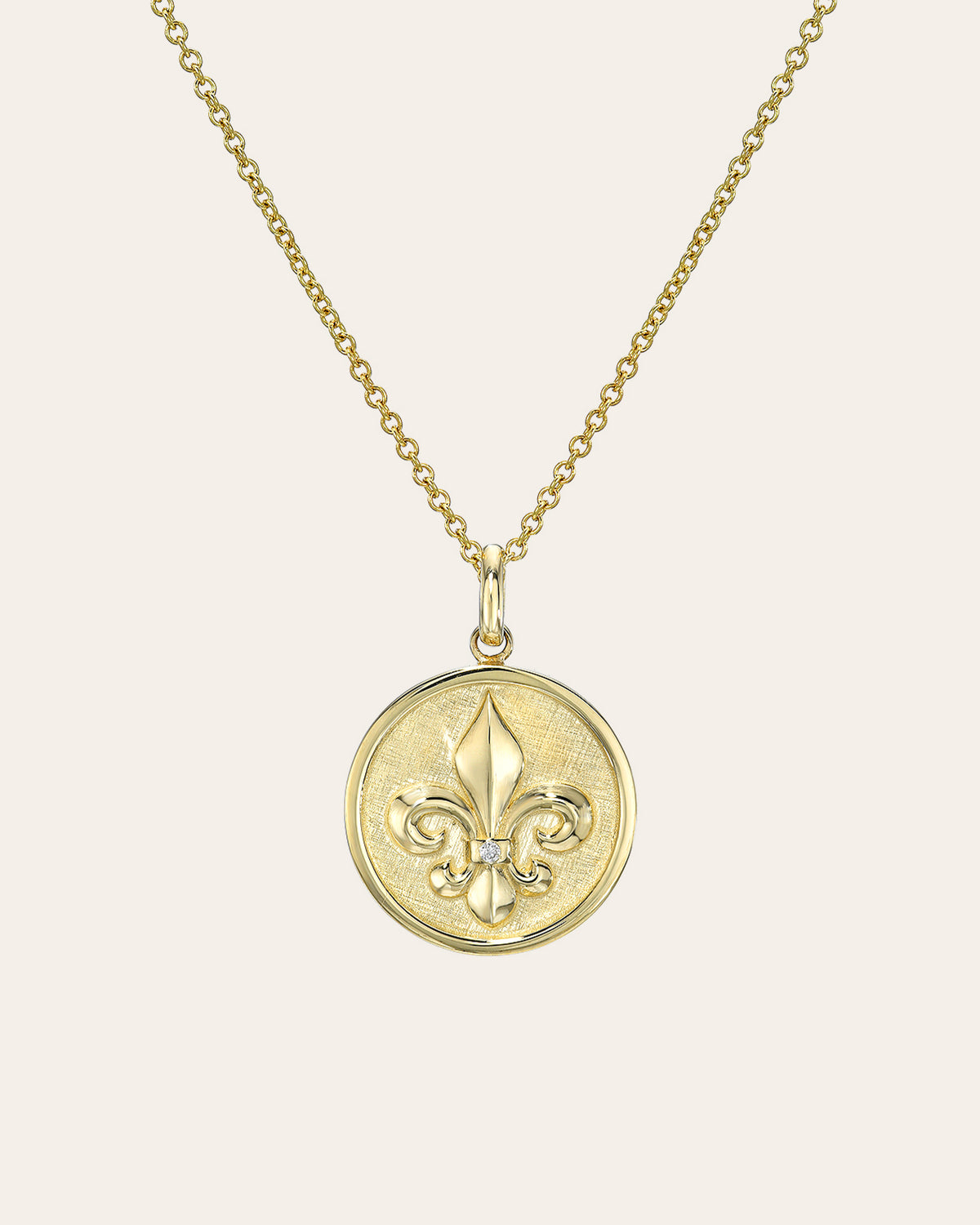 14k Gold Diamond Fleur De Lis Medallion Necklace