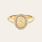 14k Gold Diamond Frame Signet Ring Personalized Zoe Lev Jewelry