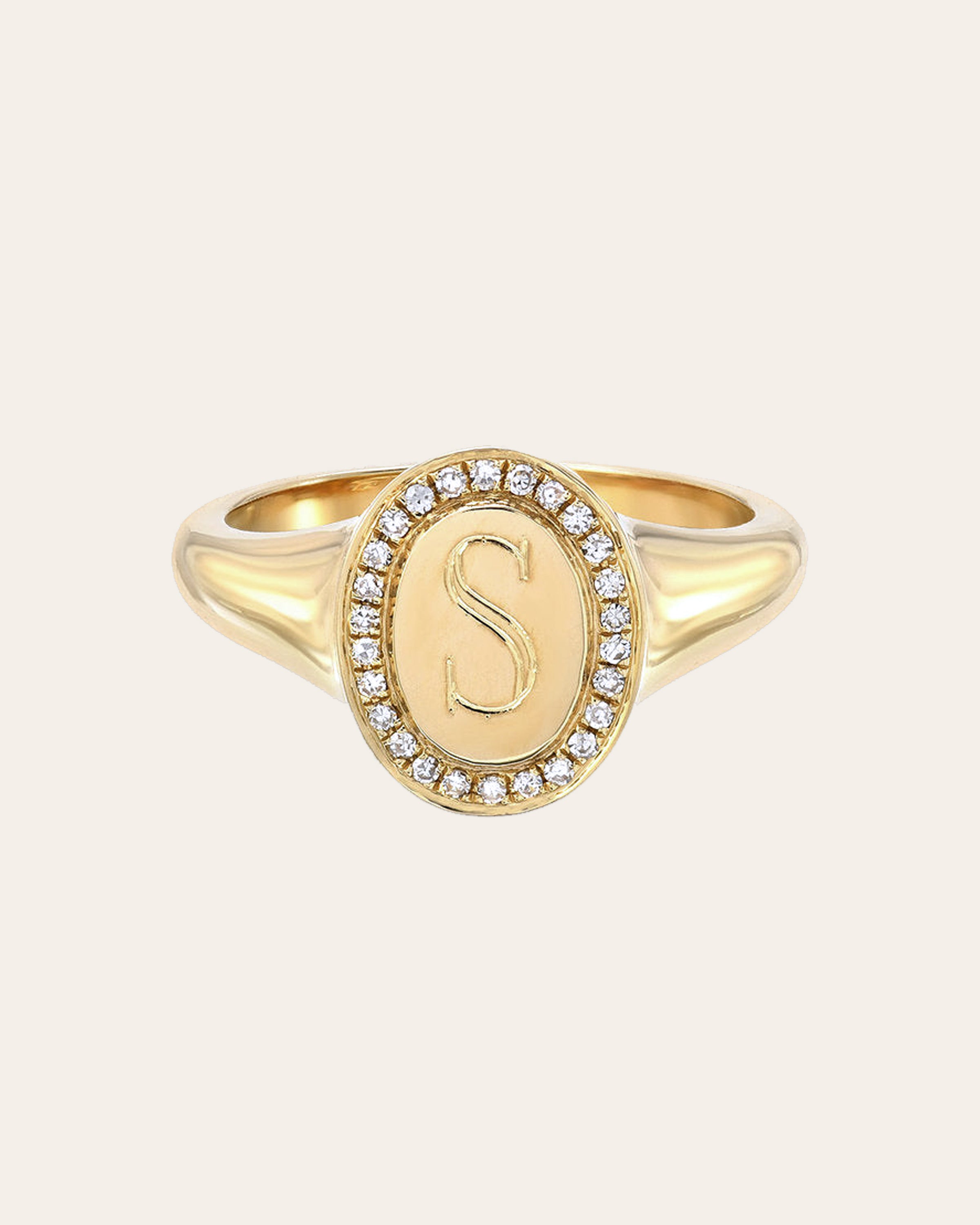 14k Gold Diamond Frame Signet Ring Personalized Zoe Lev Jewelry
