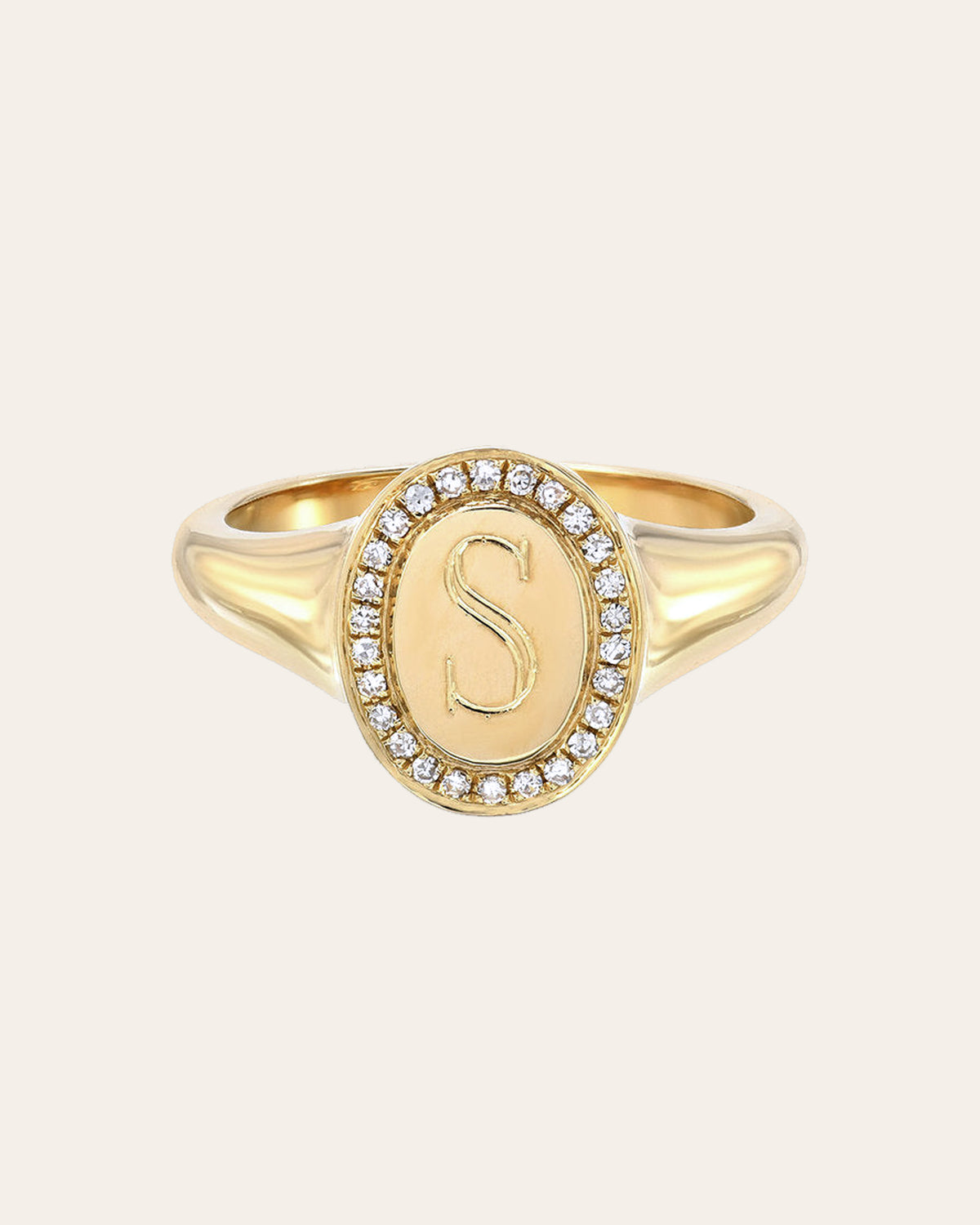 14k Gold Diamond Frame Signet Ring
