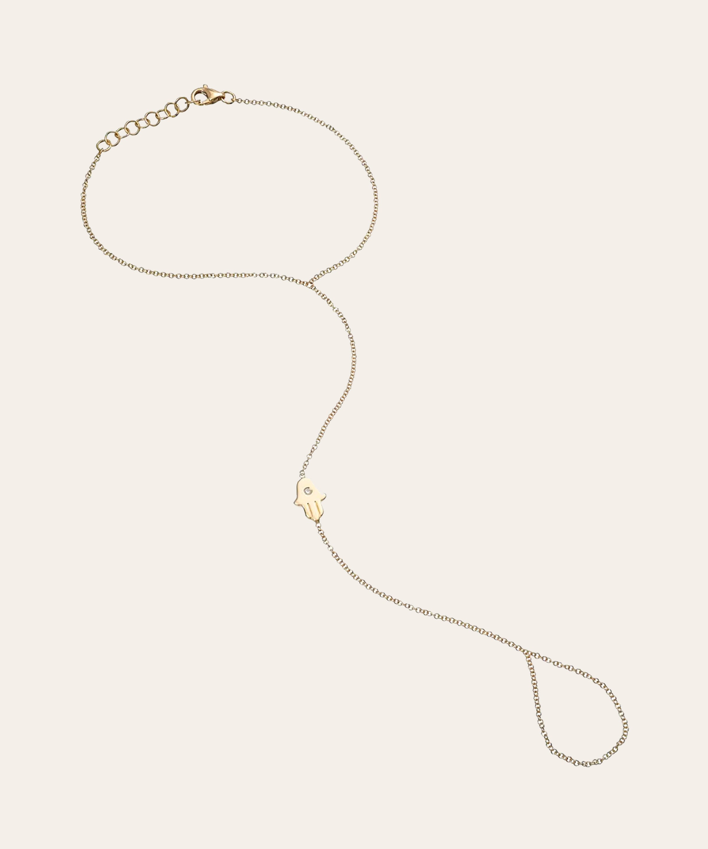 14K Gold Diamond Hamsa Hand Chain Zoe Lev Jewelry