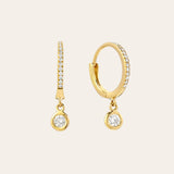 14k Gold Diamond Huggies with Drop Bezel Diamond Hoops & Huggies Zoe Lev Jewelry