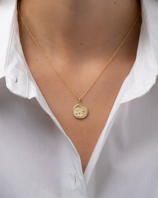 14k Gold Diamond Moon Medallion Necklace