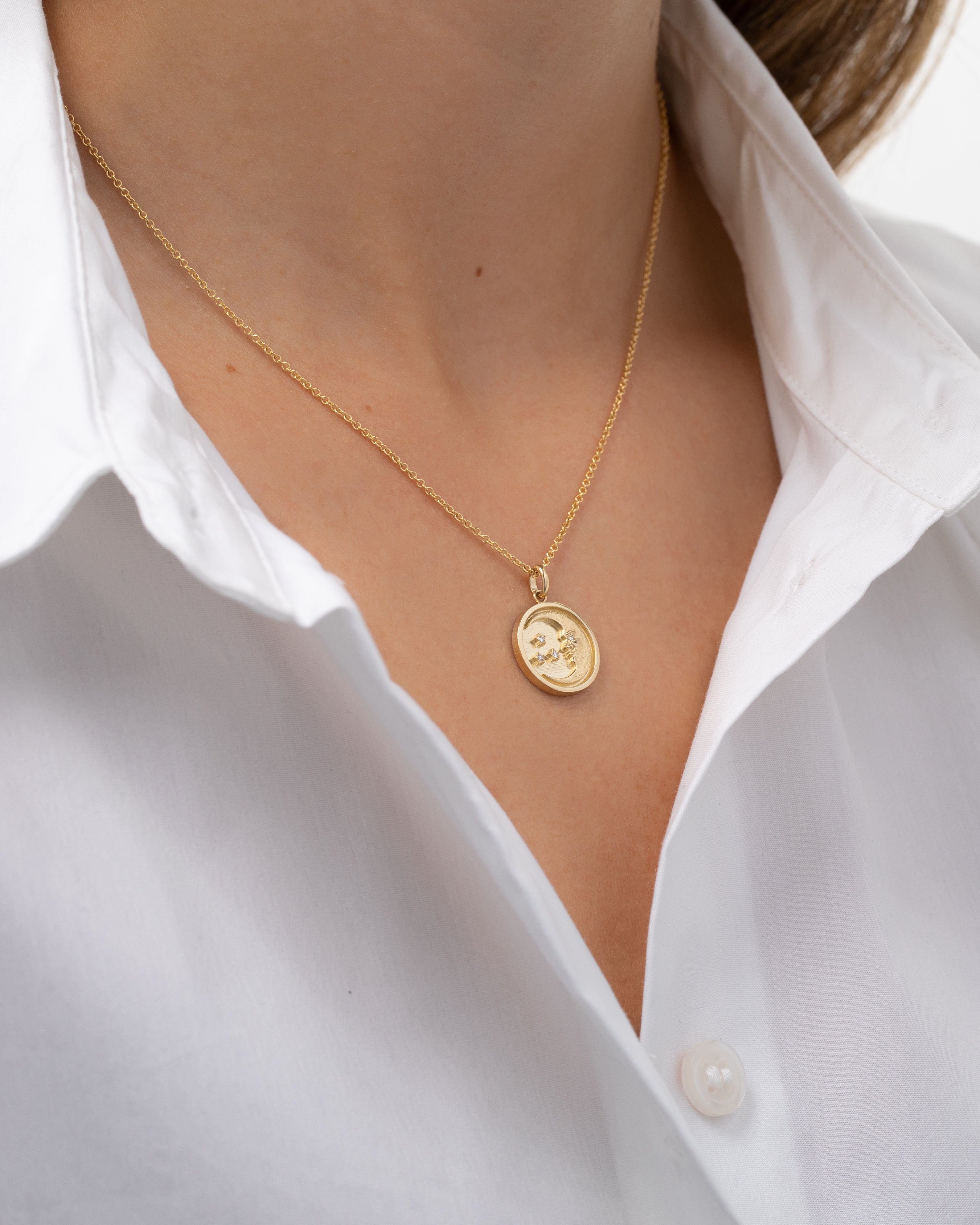 14k Gold and Diamond Moon Medallion Pendant Zoe Lev Jewelry