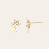 14k Yellow Gold Diamond Palm Tree Stud Earrings SAMPLE SALE Zoe Lev Jewelry