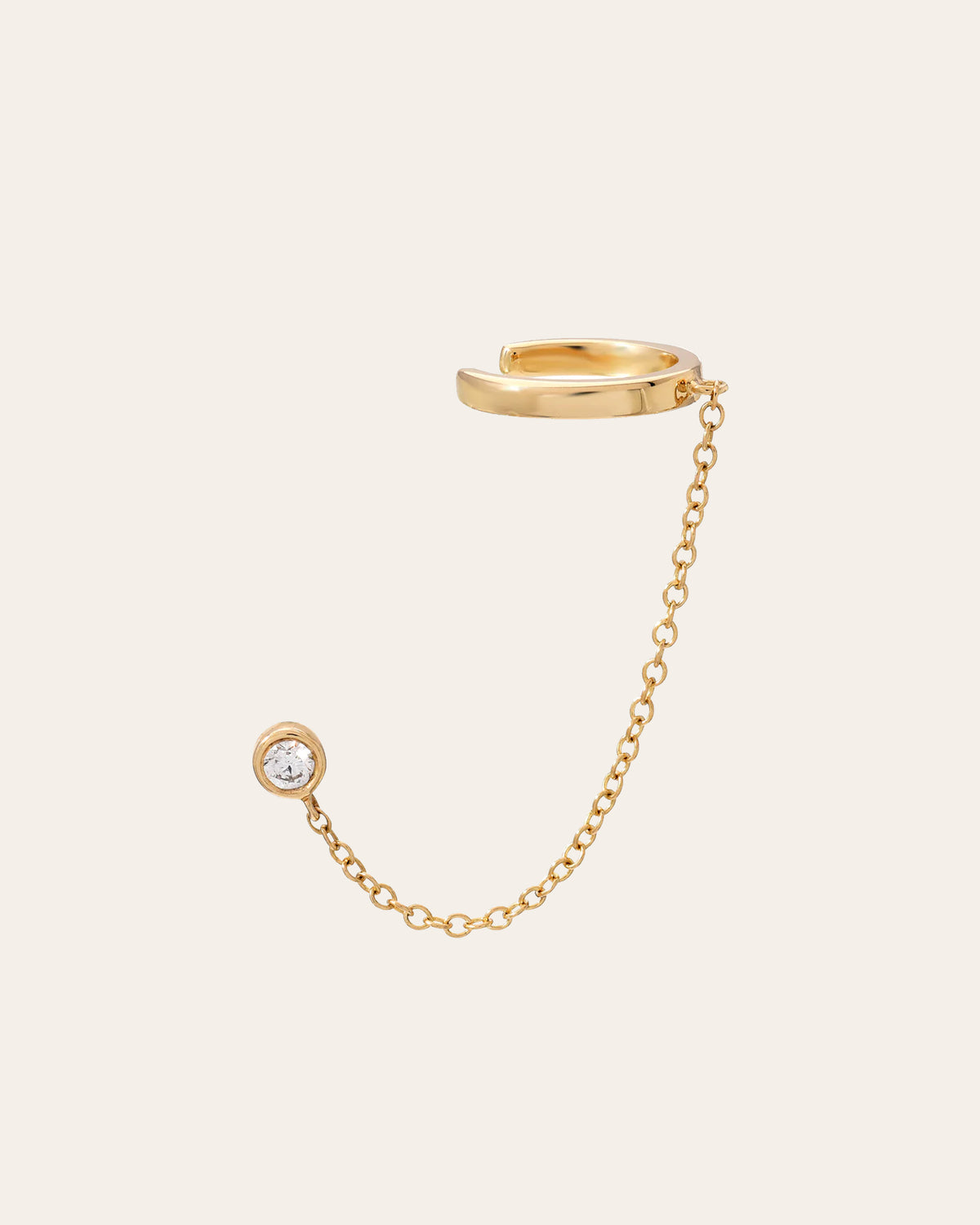 14k Gold Ear Cuff with Bezel Diamond Chain