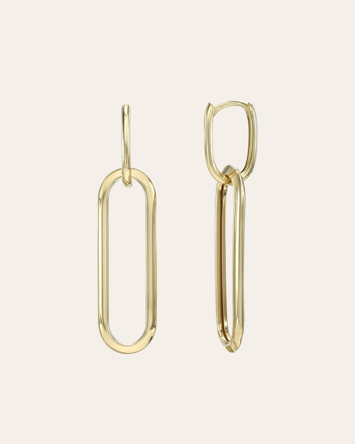 14K Gold Elongated Link Huggie Earrings