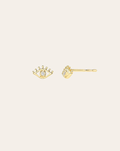 Tiny Diamond Evil Eye Stud Earring - Zoe Lev Jewelry