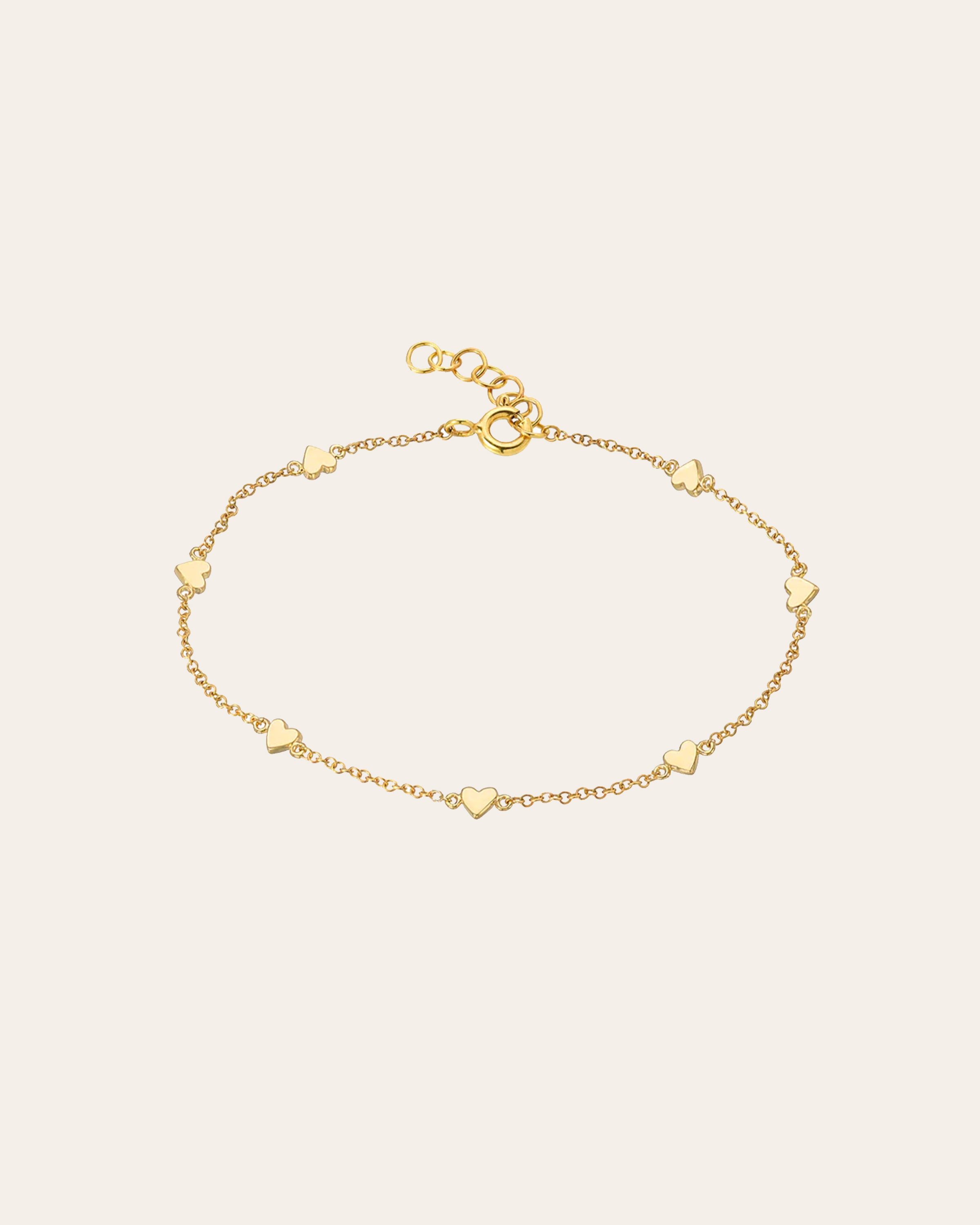 14k Gold Heart Charm Anklet Zoe Lev Jewelry