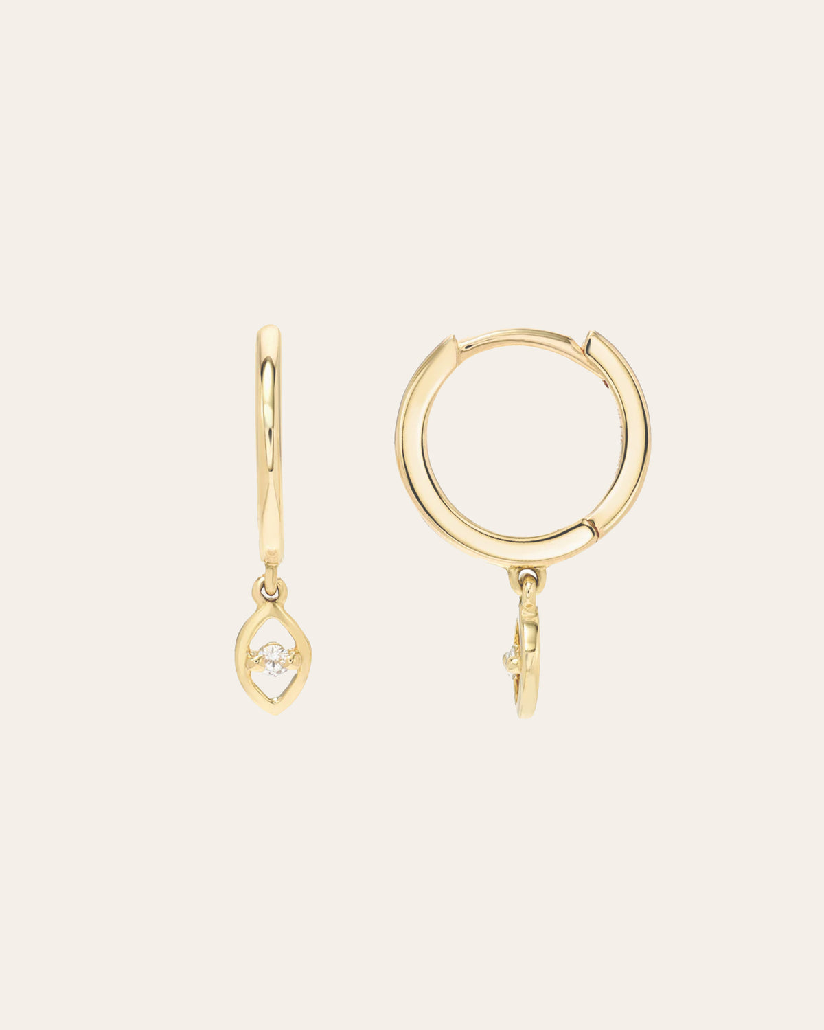 14k Gold Hoop Earrings with Diamond Evil Eye