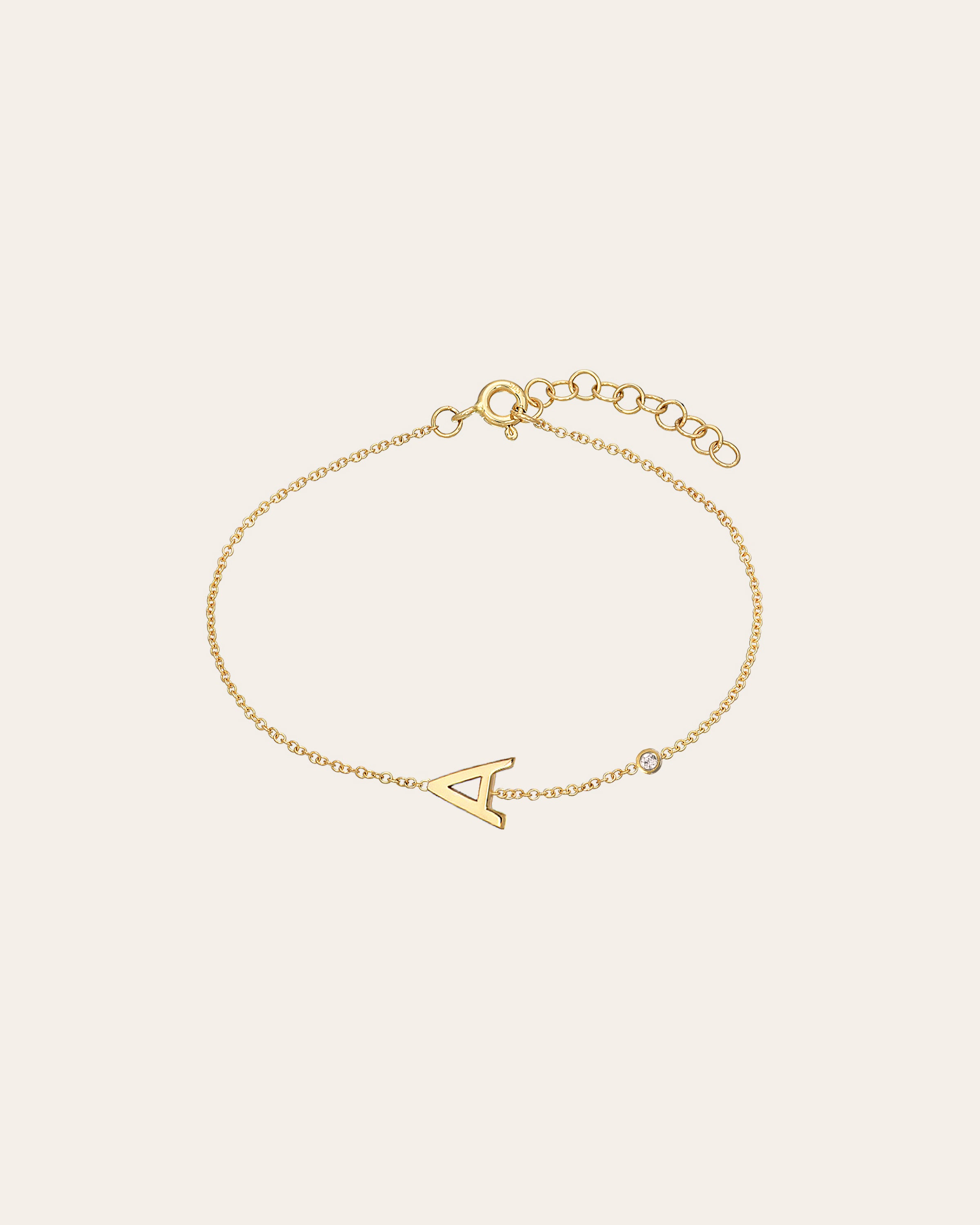 14k Gold Initial & Bezel Diamond Bracelet Personalized Zoe Lev Jewelry