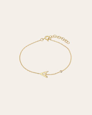 14k Gold Initial & Bezel Diamond Bracelet