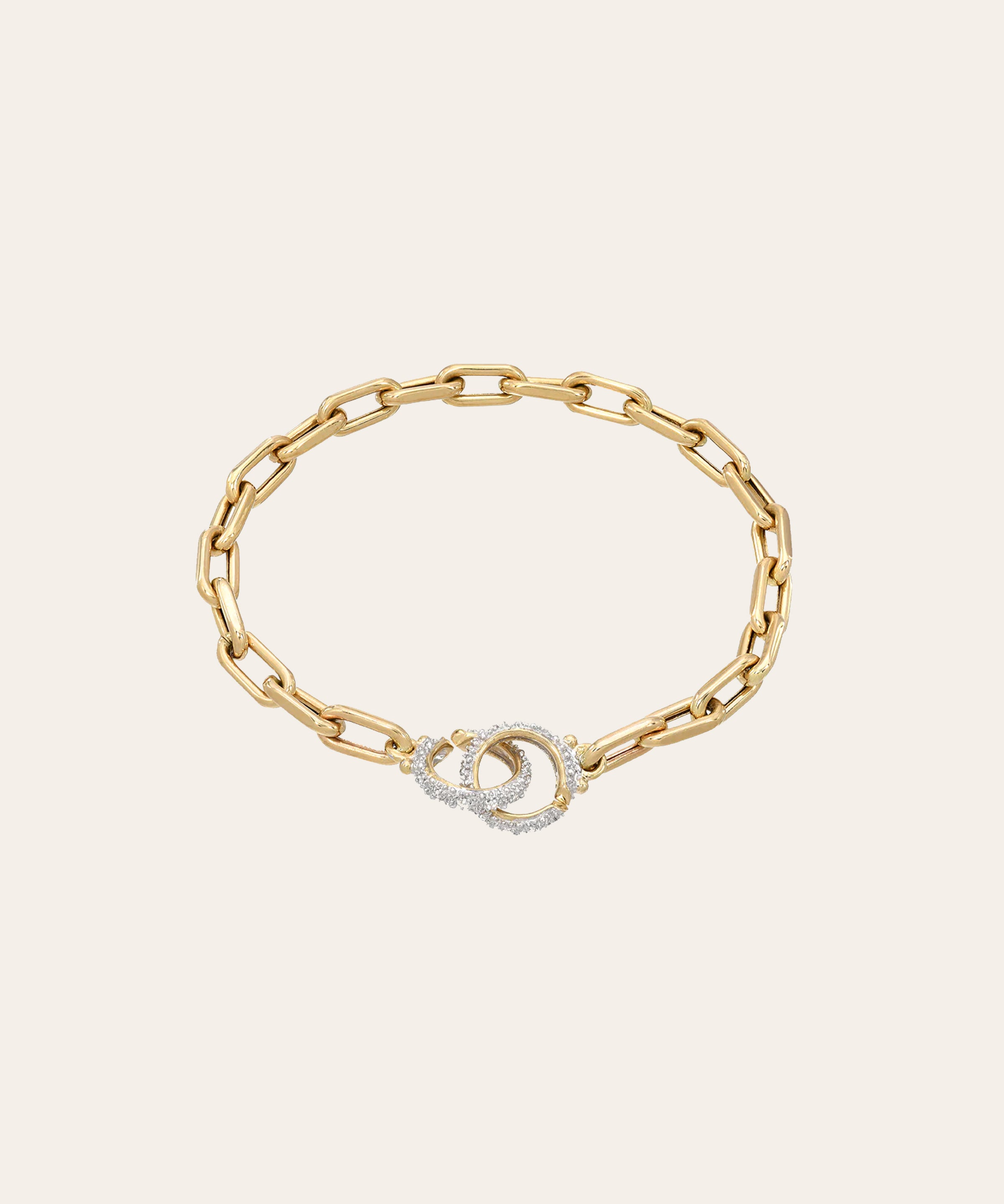14k Gold Large Open Link Chain Bracelet with Diamond Handcuffs Chains Zoe Lev Jewelry