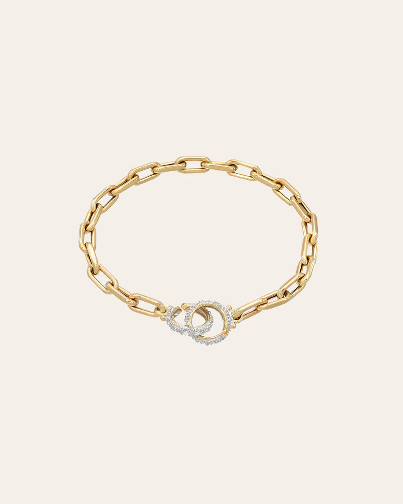 Large and Small Open Olive Branch Link Bracelet with Diamond Clasp in 19kt  Yellow Gold