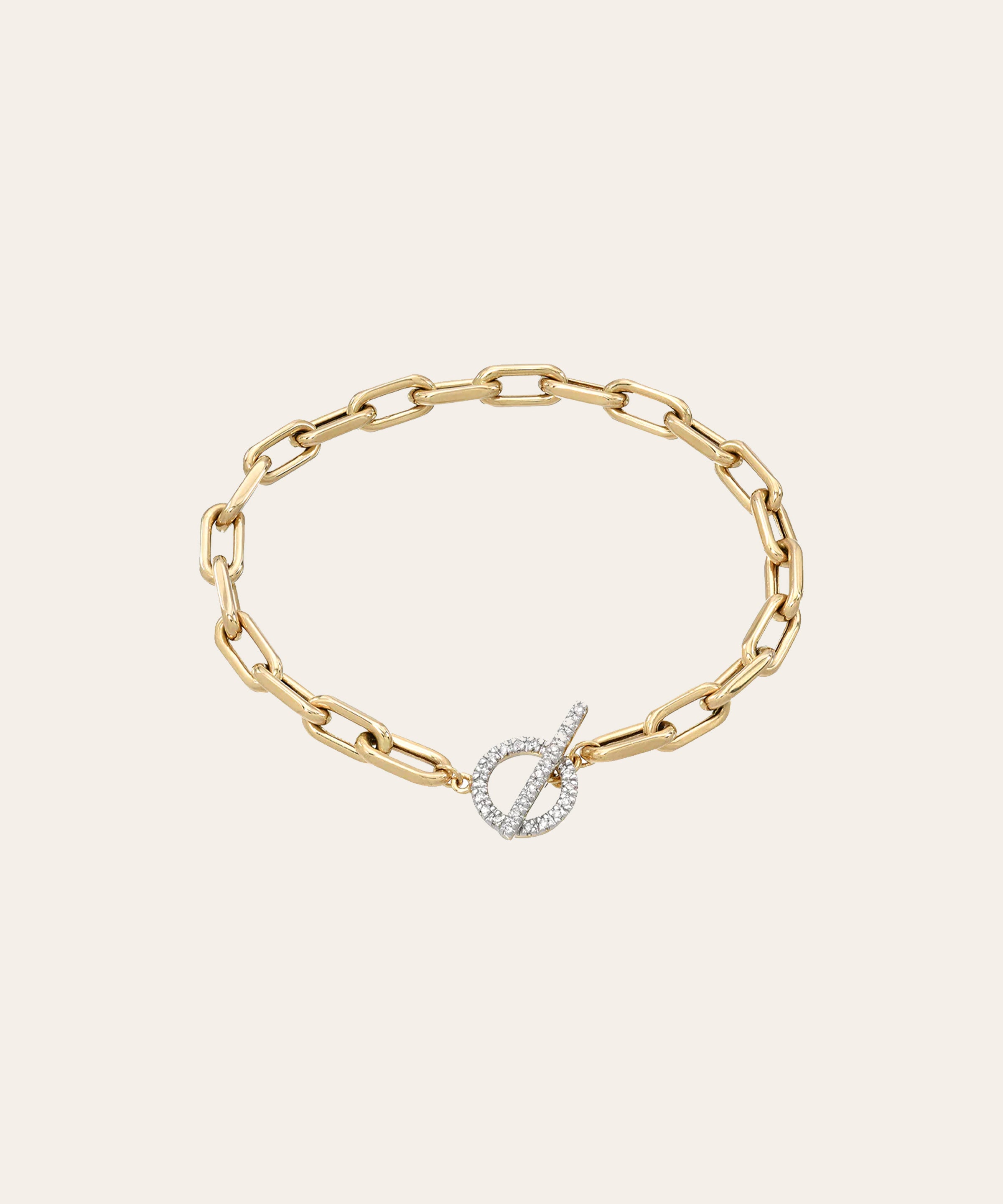 14k Gold Large Open Link Chain Bracelet with Diamond Toggle Chains Zoe Lev Jewelry