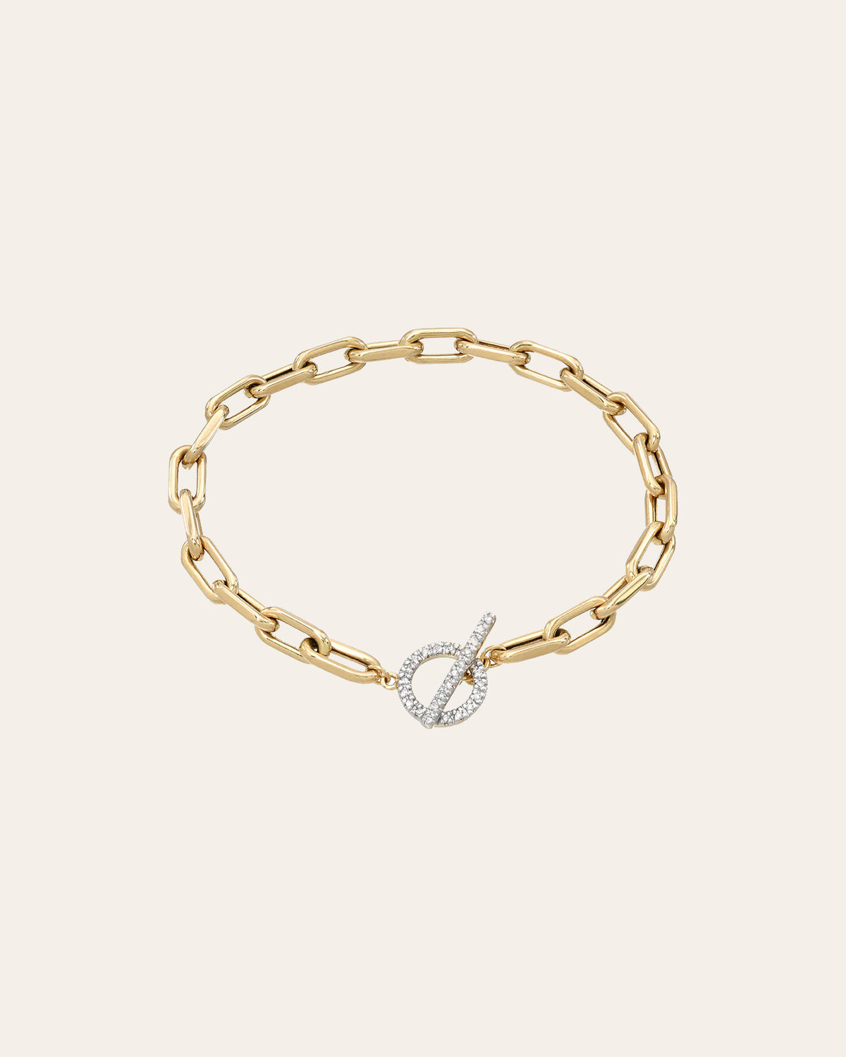14k Gold Large Open Link Chain Bracelet with Diamond Toggle