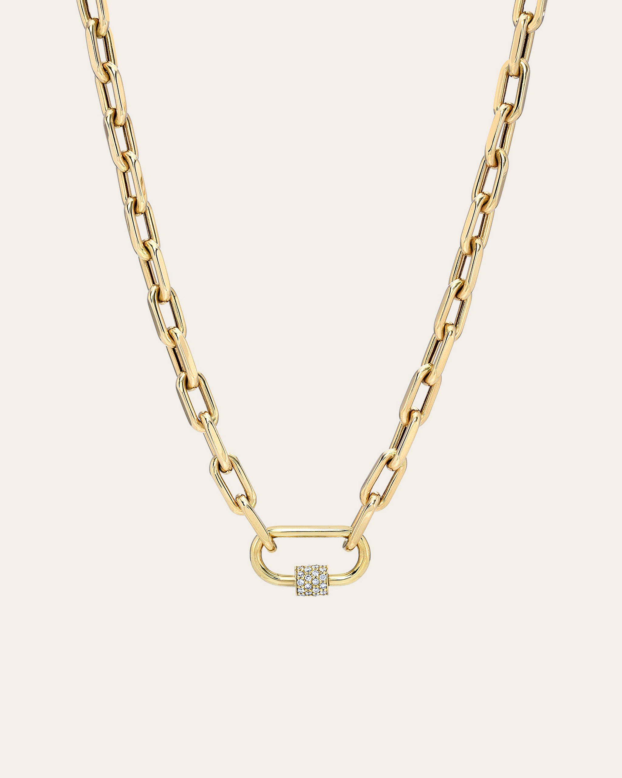 14K Gold Large Open Link Chain with Diamond Carabiner Necklace 14K Rose Gold / 18 +$300