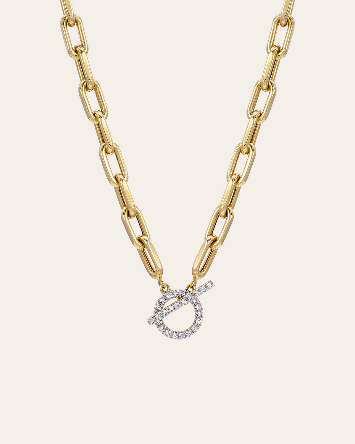 14k Gold Large Open Link Chain with Diamond Toggle Necklace