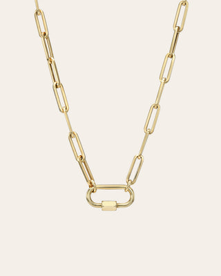 14k Gold Large Paper Clip Chain with Carabiner Necklace